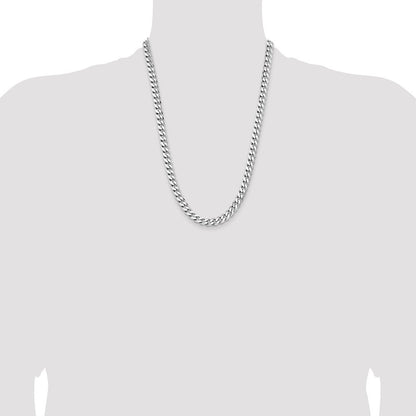 Sterling Silver Rhodium-plated 7.5mm Curb Chain Necklace 24"