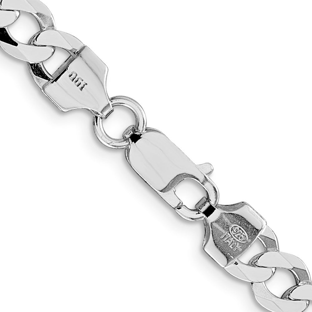 Sterling Silver Rhodium-plated 6.8mm Flat Curb Chain Necklace 24"