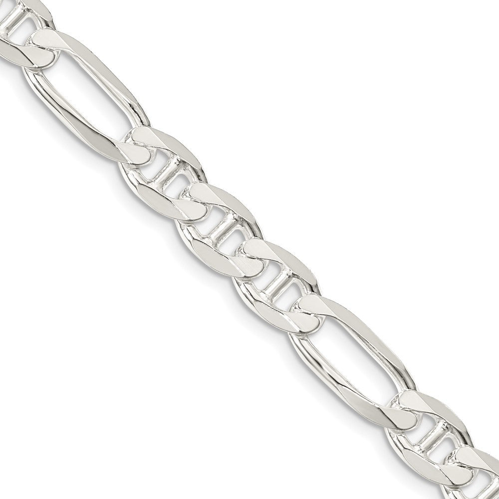 Sterling Silver 7.5mm Figaro Anchor Chain Necklace 24"