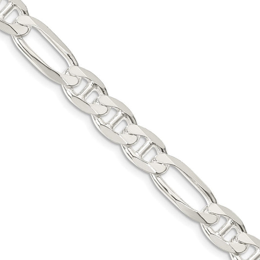 Sterling Silver 7.5mm Figaro Anchor Chain Necklace 24"