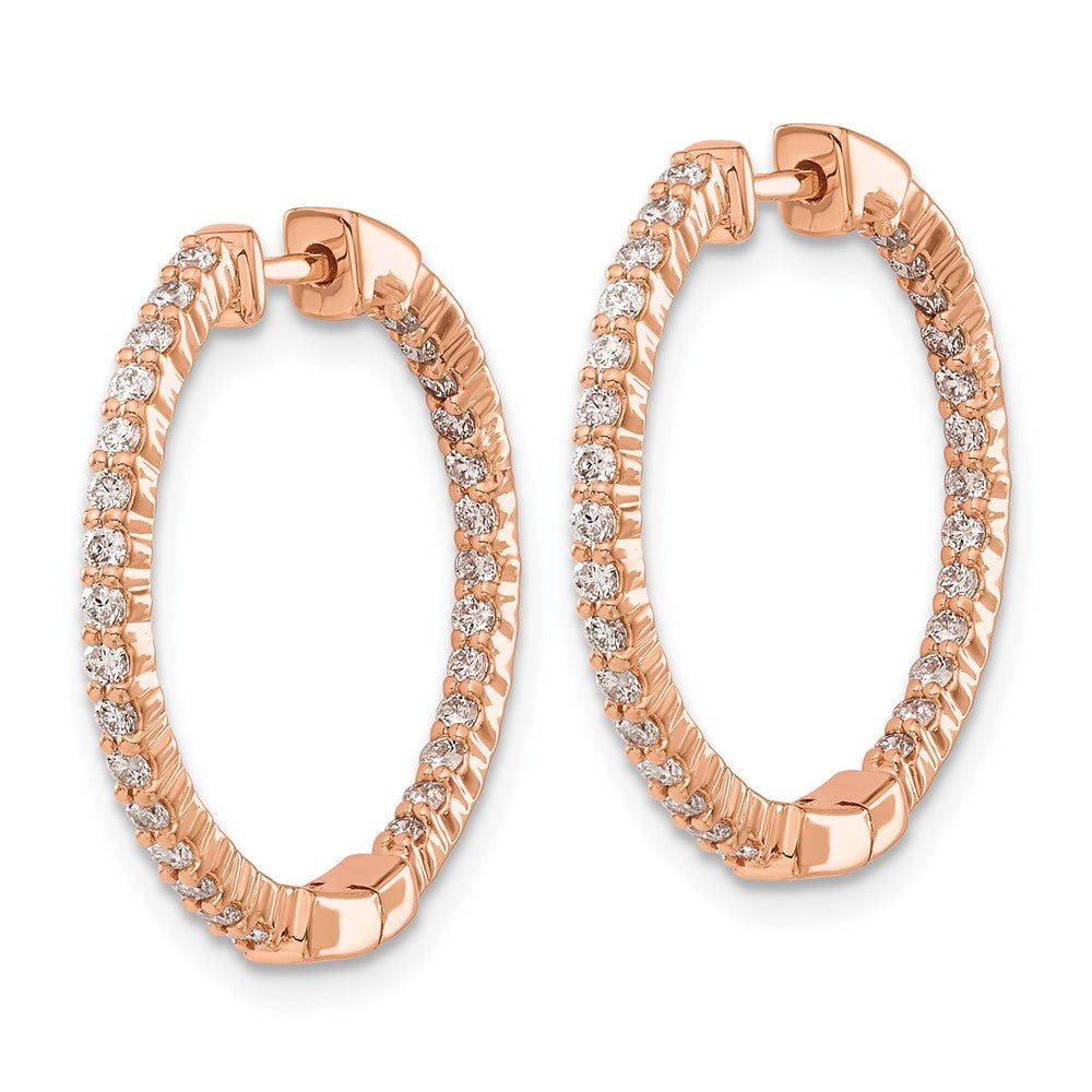 14k Rose Gold Polished Diamond In/Out Hinged Hoop Earrings