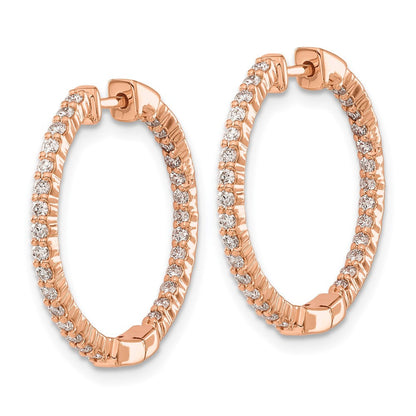 14k Rose Gold Polished Diamond In/Out Hinged Hoop Earrings