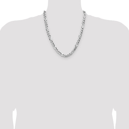 Sterling Silver 8.0mm Flat Diamond-Cut Pave Figaro Chain Necklace 22"