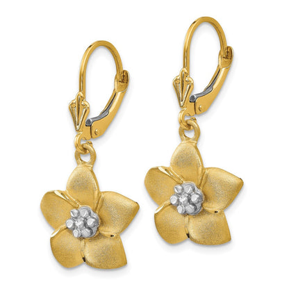 14k Yellow Gold and Rhodium Plumeria Drop & Dangle Earrings