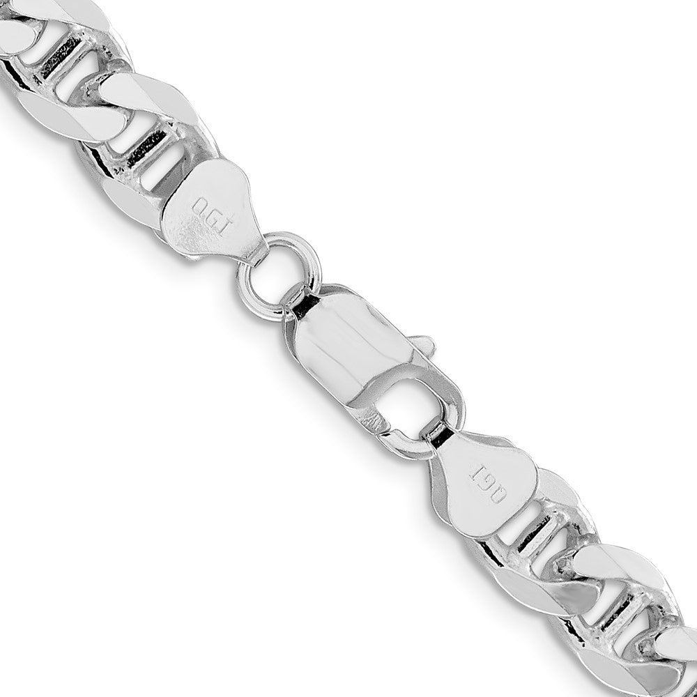 Sterling Silver 8.25mm Diamond-Cut Flat Anchor Curb Chain Necklace 24"