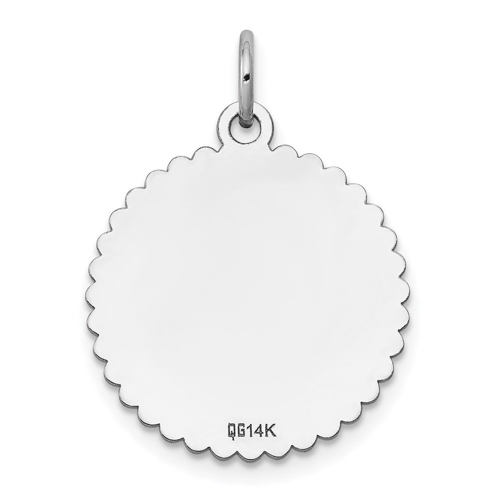 14k White Gold .027 Gauge Engraveable Scalloped Disc Charm Pendant
