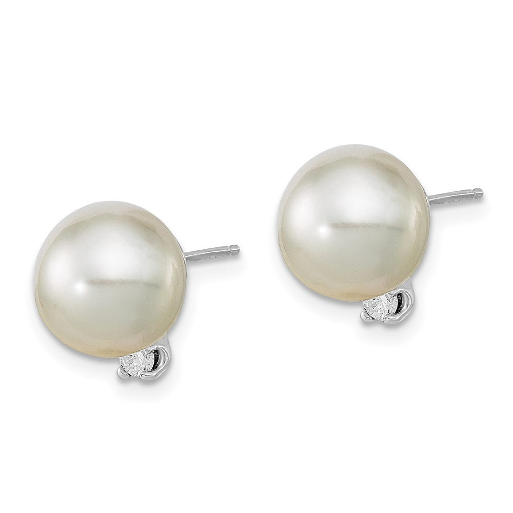 14k White Gold 10mm South Sea Saltwater Cultured Pearl and Diamond Stud Earrings