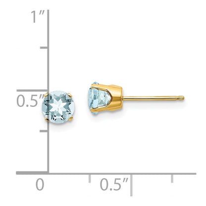 14k Yellow Gold 5mm Aquamarine Stud Earrings - March