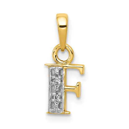 14k Yellow Gold with Rhodium Diamond Letter F Initial Pendant