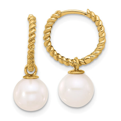 14k Yellow Gold Black & Freshwater Cultured Pearl Removable Dangle Hoop Earrings