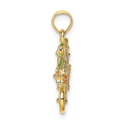 14k Yellow Gold 3-D Multi-color Enamel flower Cart Charm Pendant