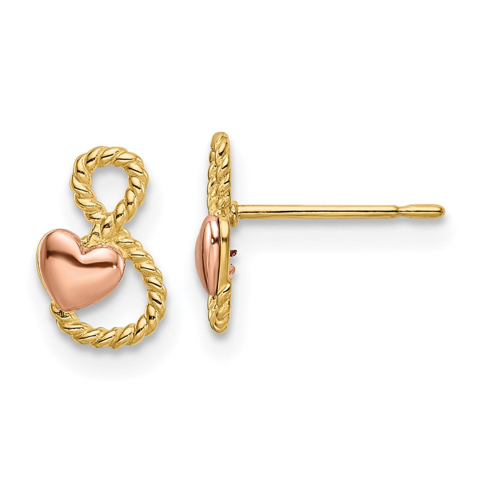 14k Two-tone Heart Stud Earrings