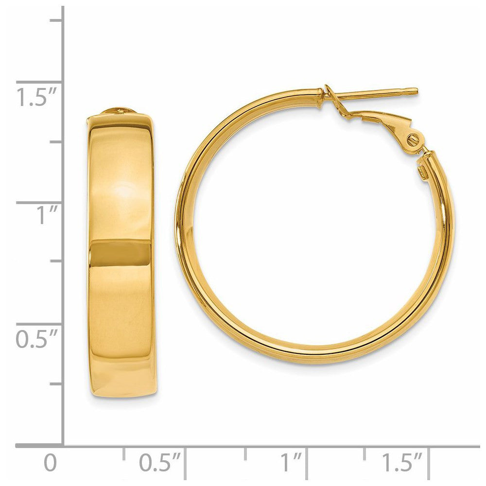 14k Yellow Gold 6.75mm Large Omega Back Hoop Earrings
