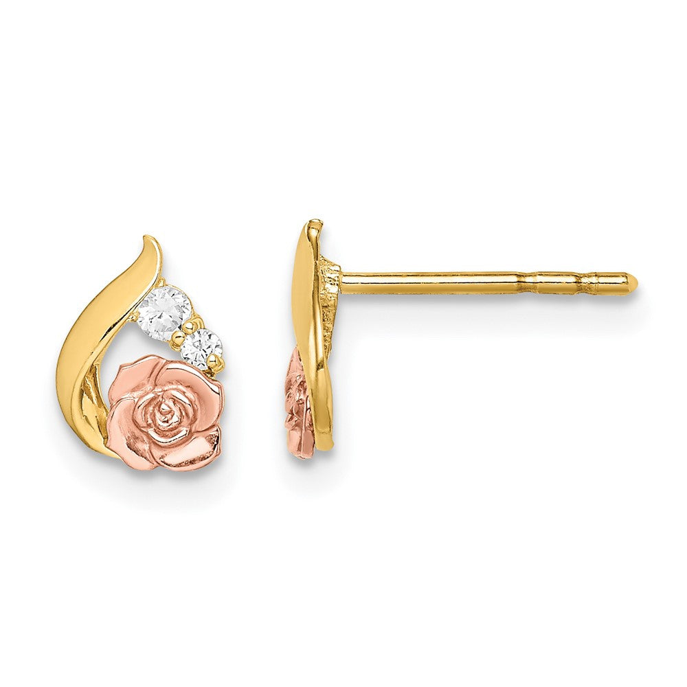 14k Two-Tone Cubic Zirconia Flower Stud Earrings