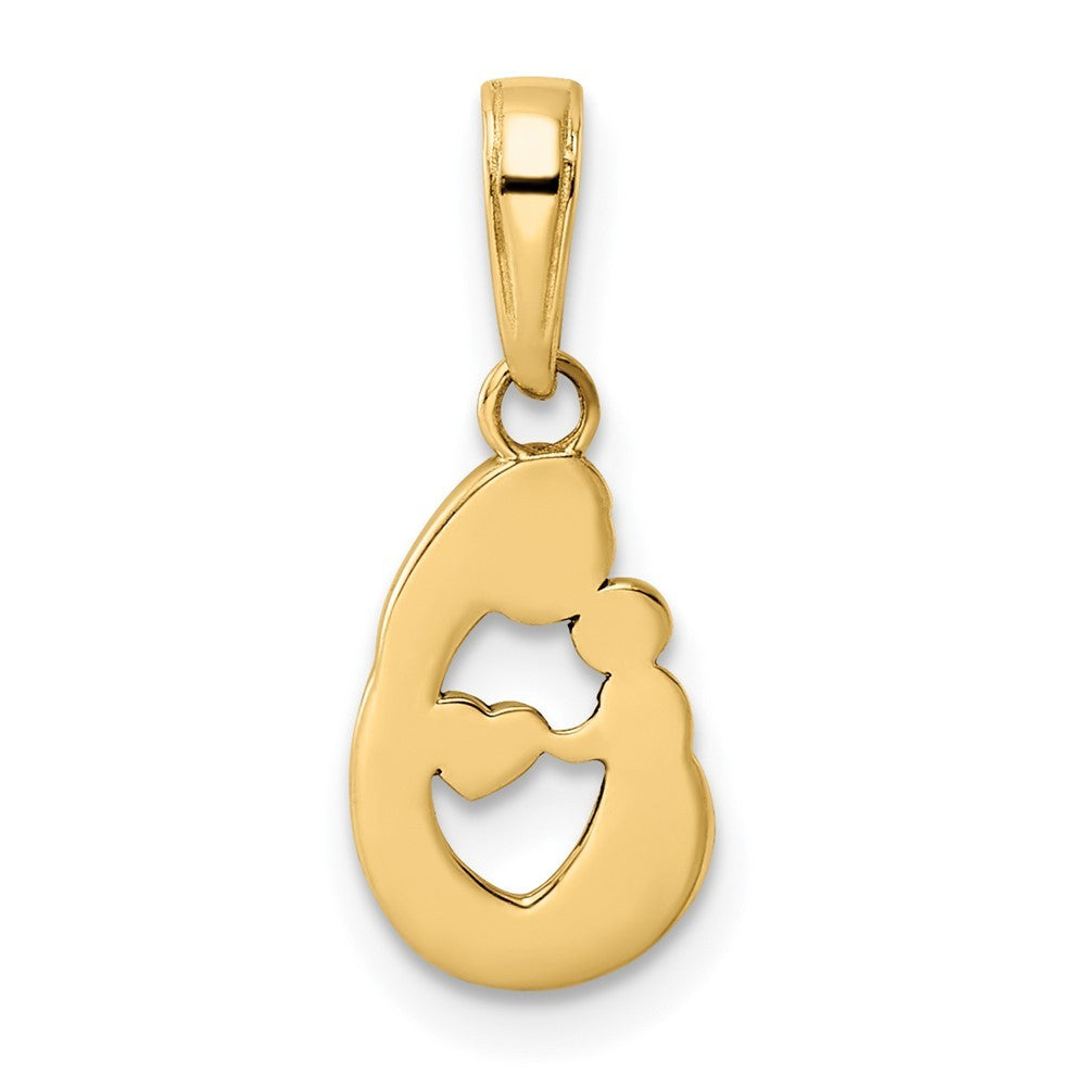 14k Yellow Gold and White Rhodium Diamond-cut Mother and Baby Teardrop Pendant