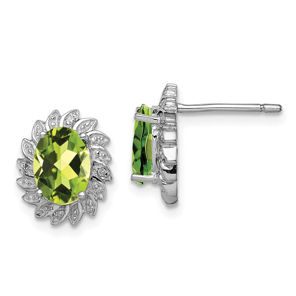 Sterling Silver Rhodium-plated Peridot and Diamond Button Stud Earrings