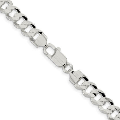 Sterling Silver 7.8mm Concave Beveled Curb Chain Necklace 22"