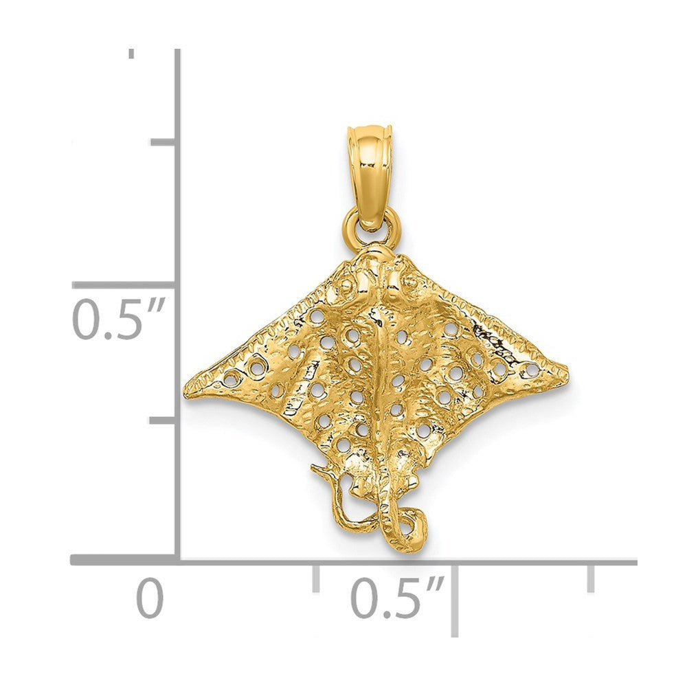 14k Yellow Gold Spotted Eagle Ray with Holes Charm Pendant