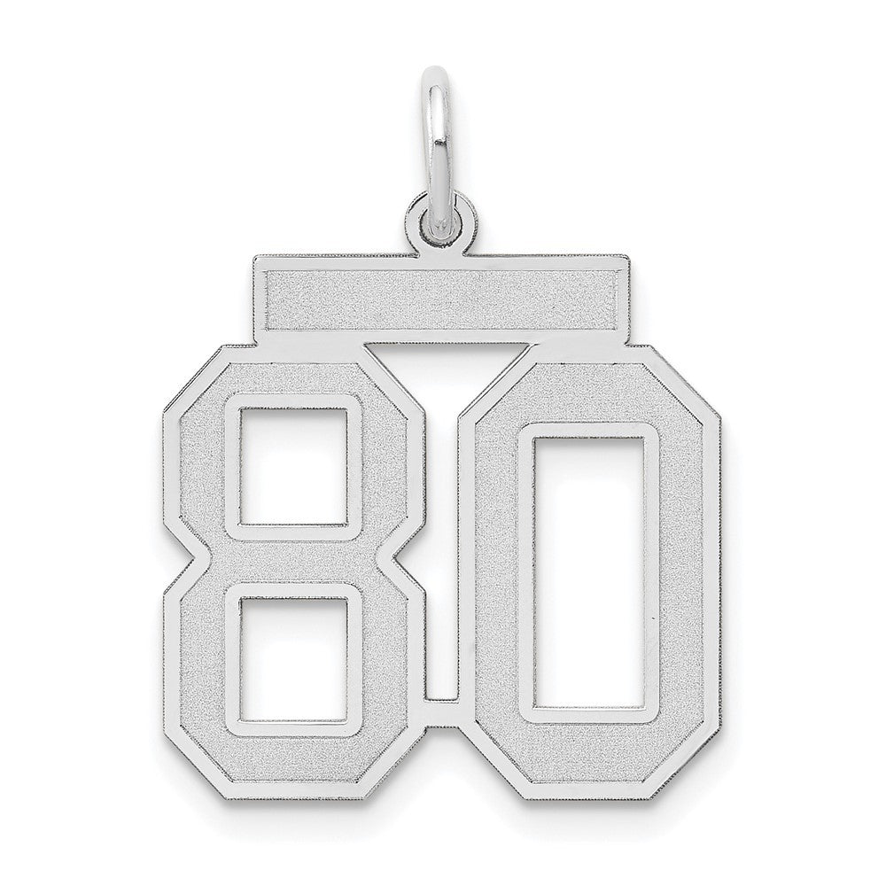14k White Gold Medium Satin Number 80 Charm Pendant