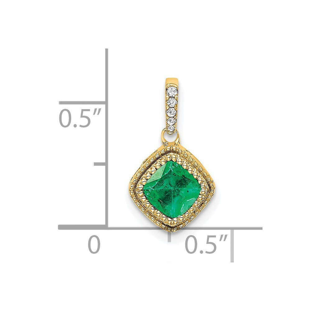 14k Yellow Gold Cushion Emerald and Diamond Pendant