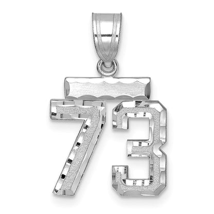 14k White Gold Small Brushed Diamond-cut Number 73 Charm Pendant