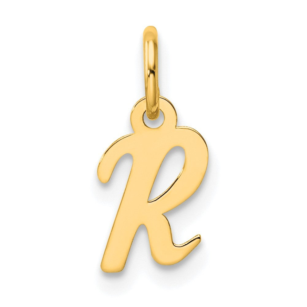 14k Yellow Gold Small Script Letter R Initial Charm Pendant
