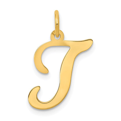 14k Yellow Gold Script Letter T Initial Charm Pendant