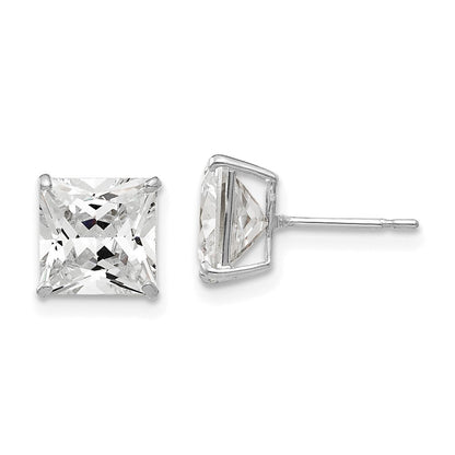 14k White Gold 7mm Square Cubic Zirconia Stud Earrings