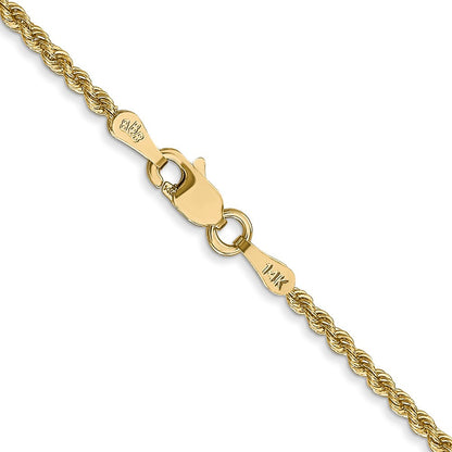 14k Yellow Gold 2mm Regular Rope with Lobster Clasp Chain Necklace 18"