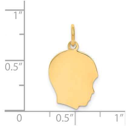 14k Yellow Gold Plain Medium .018 Gauge Facing Right Boy Head Charm Pendant