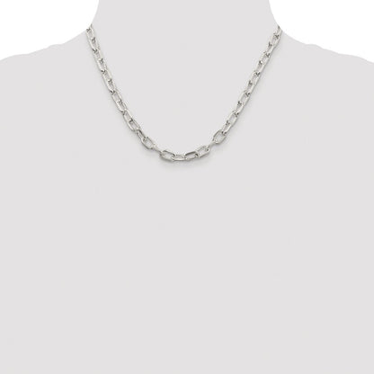 Sterling Silver 6.65mm Diamond-cut Long Link Cable Chain Necklace 18"