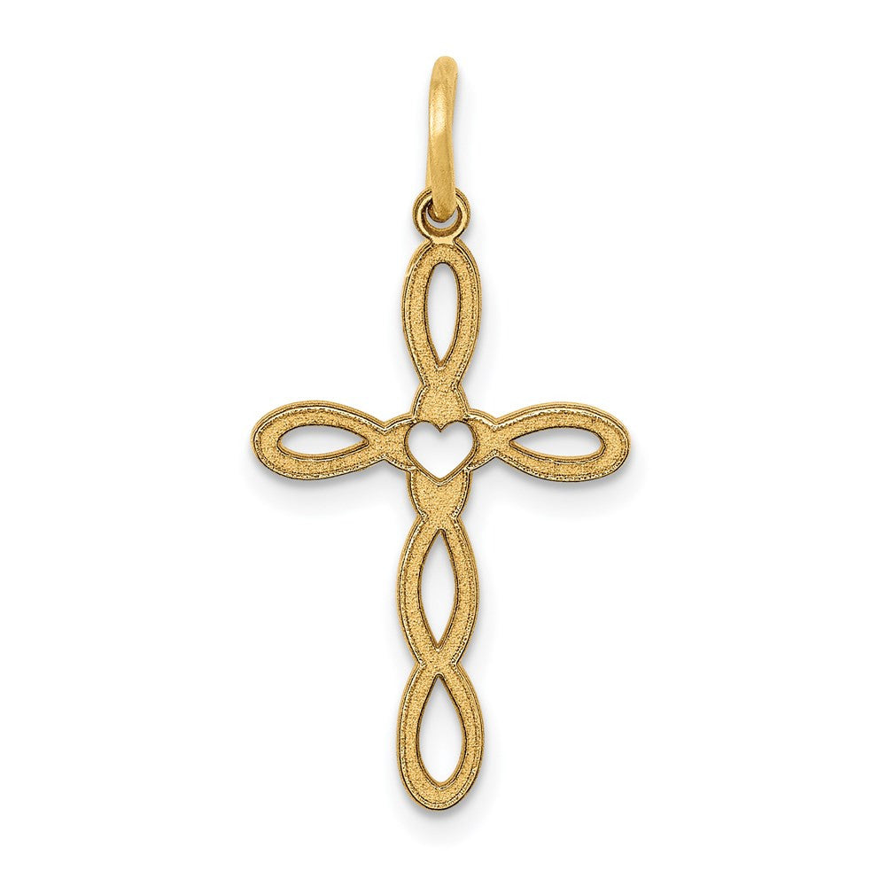 14k Yellow Gold Loop w/Center Heart Cross Pendant