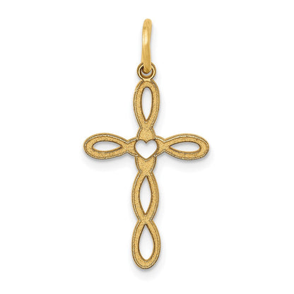 14k Yellow Gold Loop w/Center Heart Cross Pendant