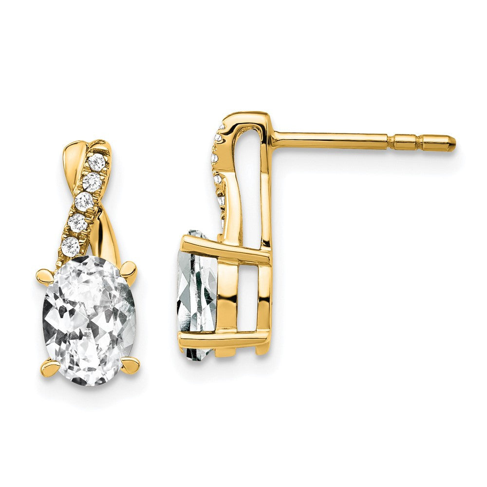 14k Yellow Gold White Topaz and Diamond Drop & Dangle Earrings