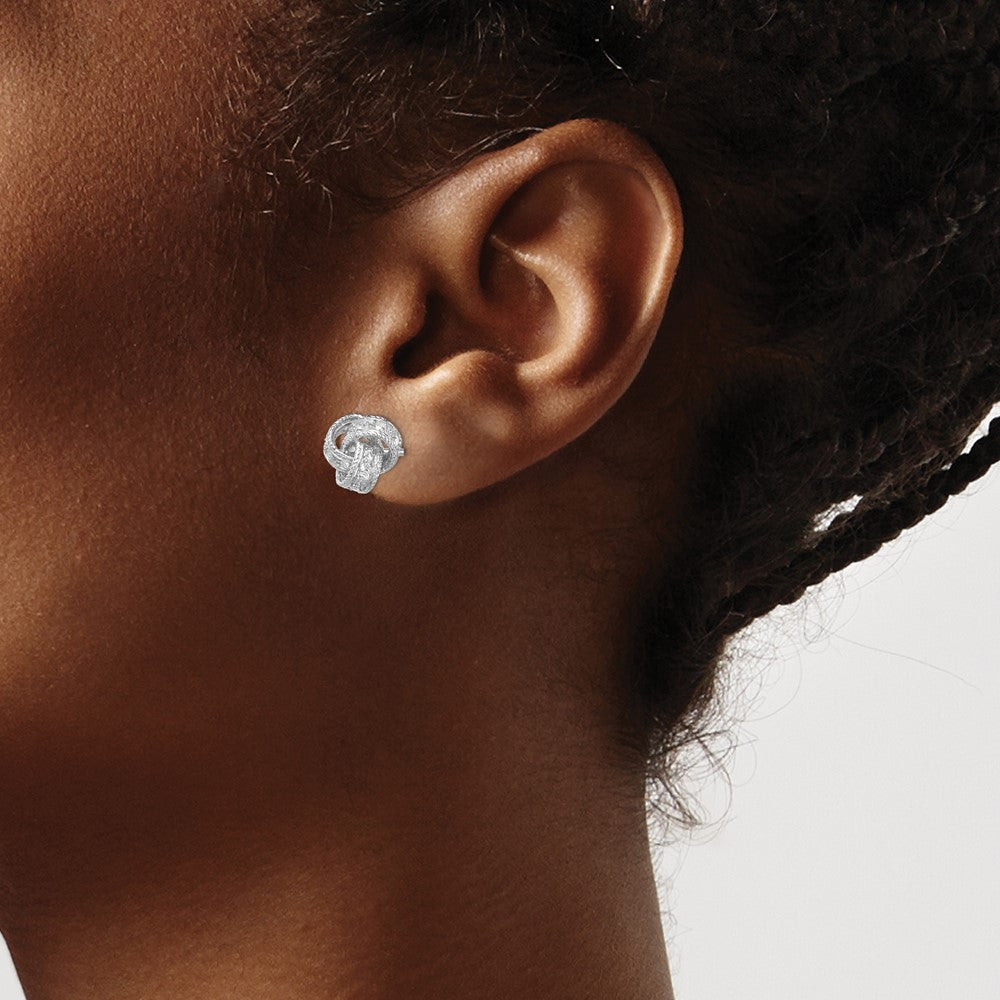 Sterling Silver Rhodium-plated CZ Love Knot Button Stud Earrings