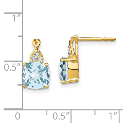 14k Yellow Gold Checkerboard Aquamarine and Diamond Drop & Dangle Earrings
