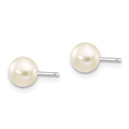 14k White Gold 5-6mm White Button Freshwater Cultured Pearl Stud Earrings
