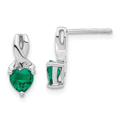 Sterling Silver Rhodium-plated Created Emerald and Diamond Dangle Earrings