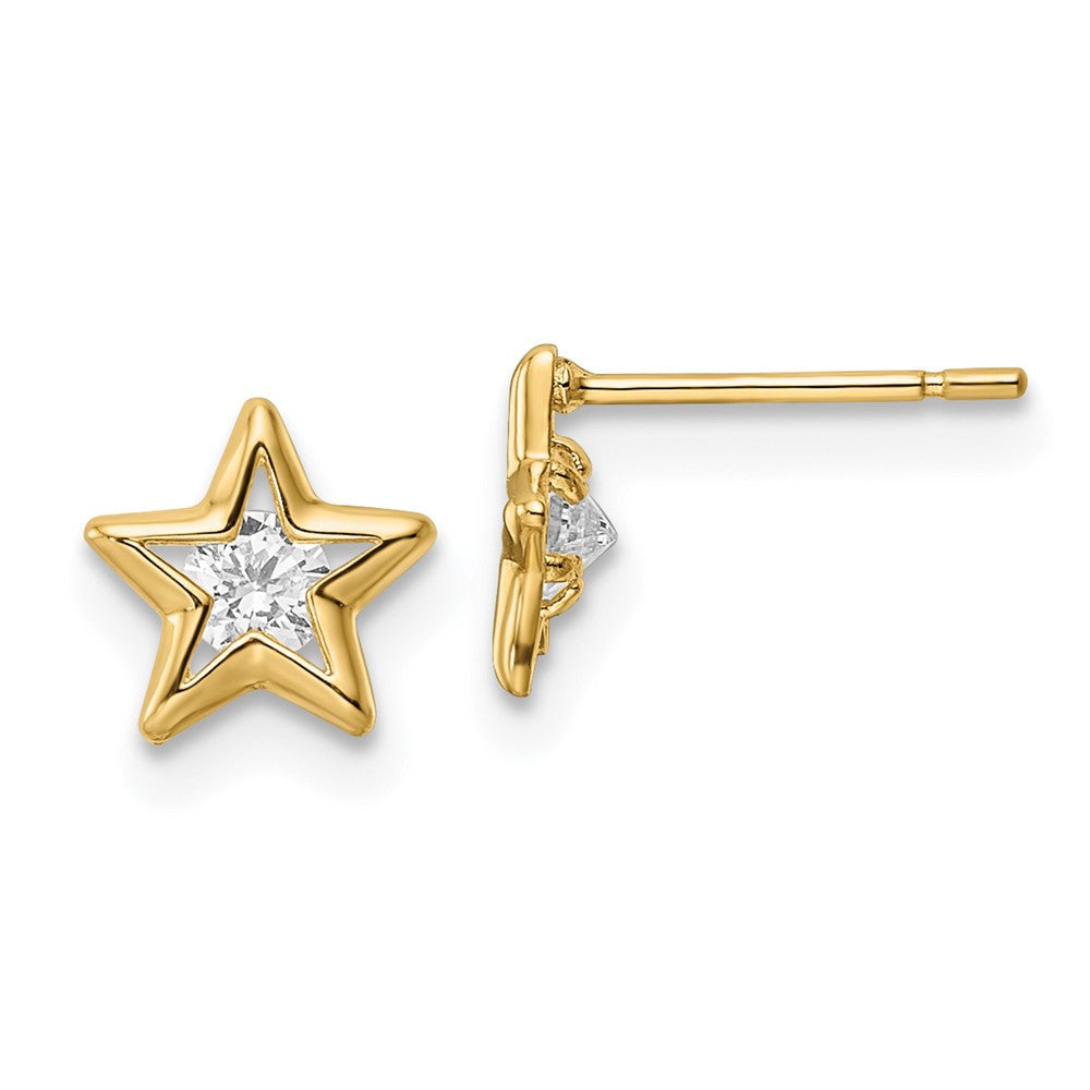 14k Yellow Gold CZ Star Button Stud Earrings