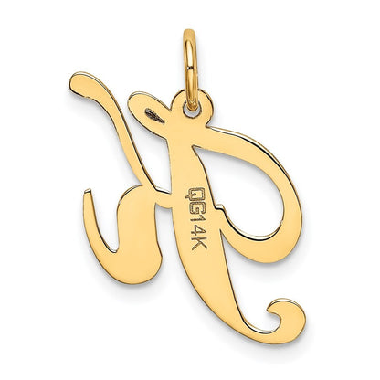 14k Yellow Gold Medium Fancy Script Letter K Initial Charm Pendant