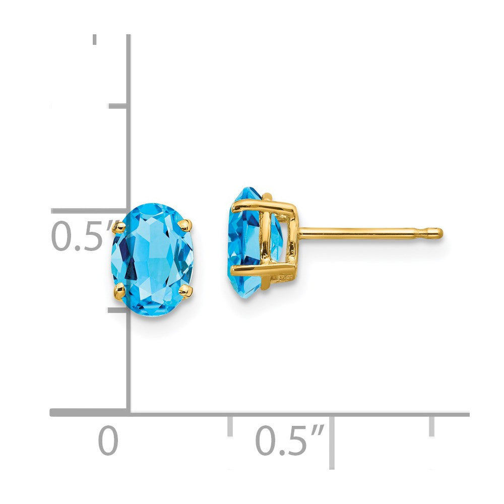 14k Yellow Gold 7x5mm Oval Blue Topaz Stud Earrings