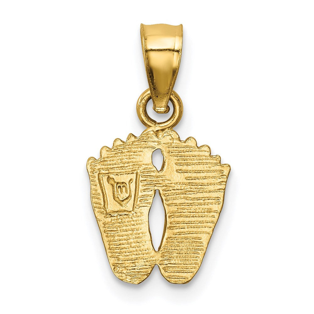 14k Yellow Gold Satin Diamond-cut Footprints Pendant