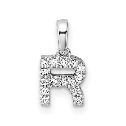14k White Gold Diamond Letter R Initial with Bail Pendant