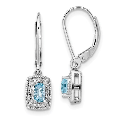 Sterling Silver Rhodium-plated Blue Topaz Diamond Dangle Earrings
