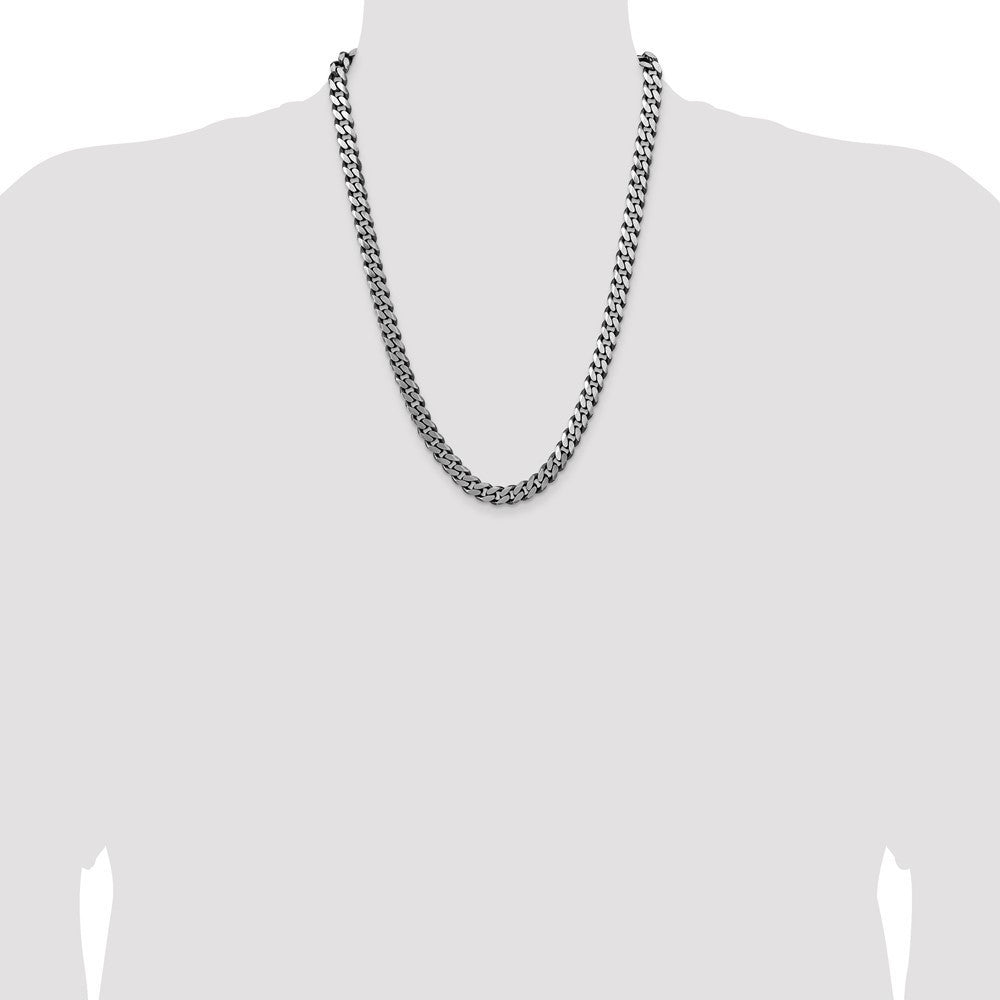 Sterling Silver Antiqued 8.3mm Curb Chain Necklace 24"