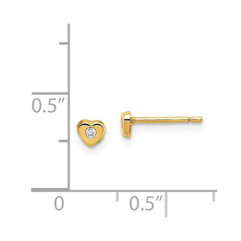14k Yellow Gold CZ Heart Button Stud Earrings