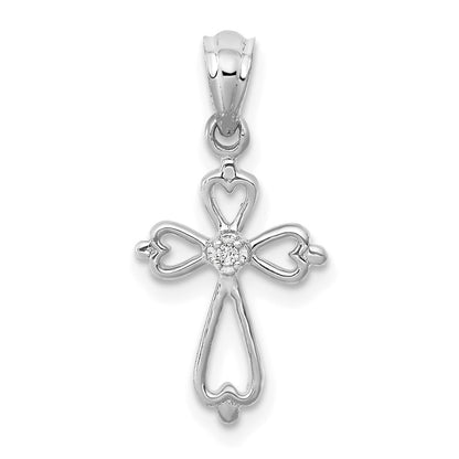 14k White Gold Diamond Accented Cross Pendant