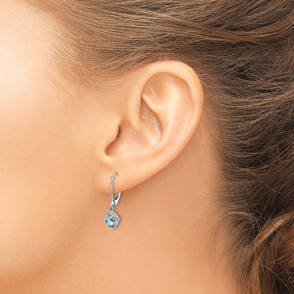 Sterling Silver Rhodium-plated Diam. & Aquamarine Dangle Earrings