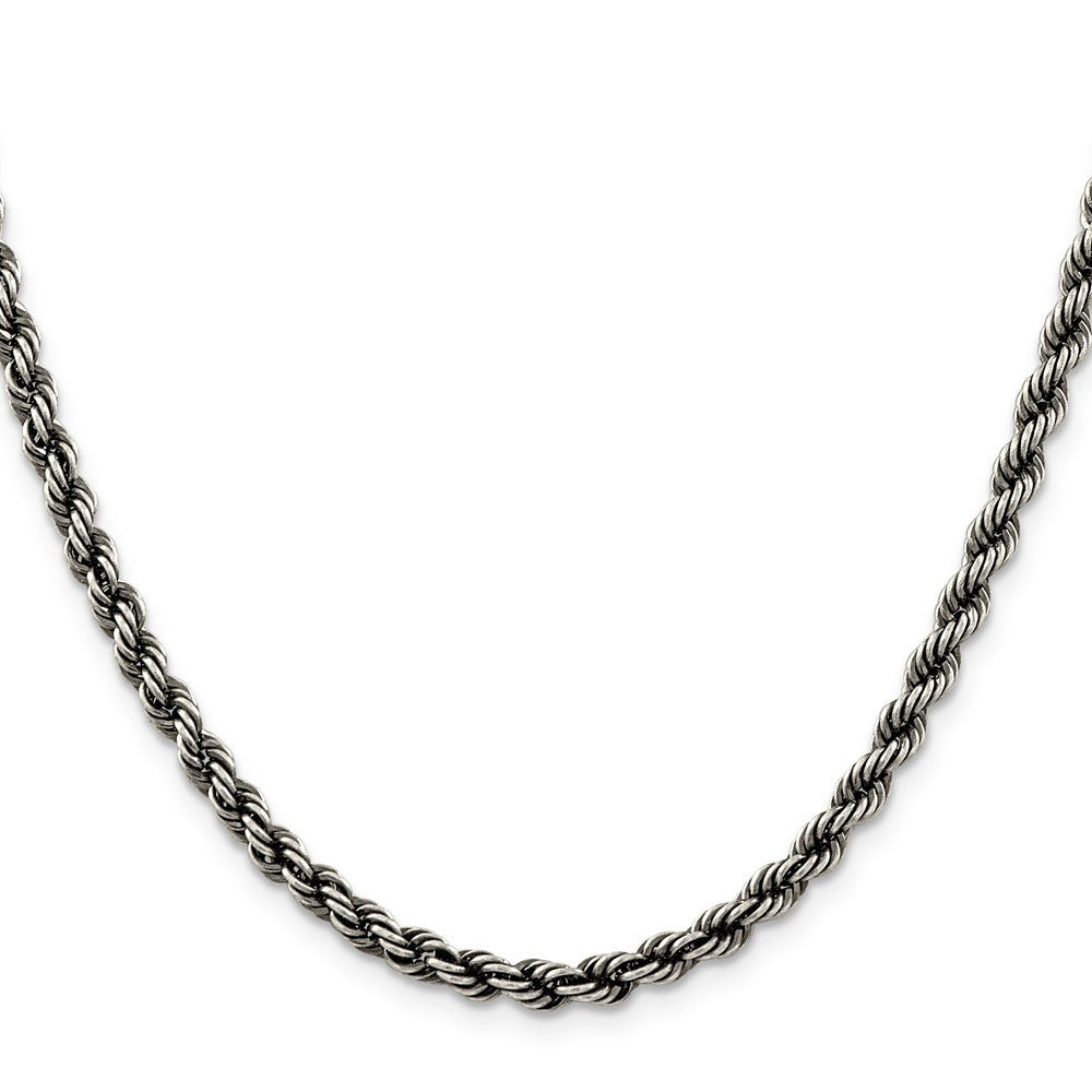 Sterling Silver Ruthenium-plated 4.5mm Rope Chain Necklace 24"