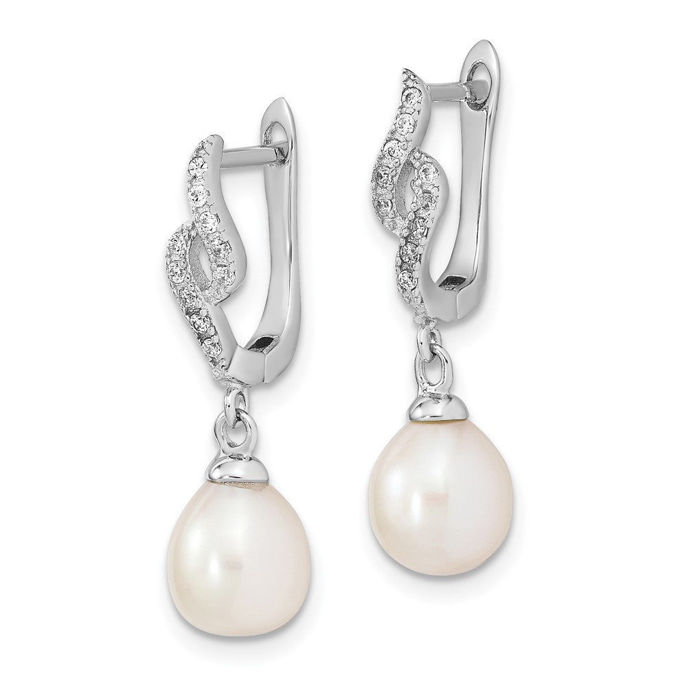 Sterling Silver Rhodium-plated Tear Freshwater Cultured Pearl CZ Dangle Earrings
